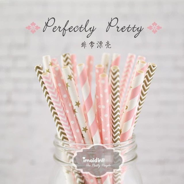 25pcs/lot New Paper Straws For Kids Birthday Wedding Decoration