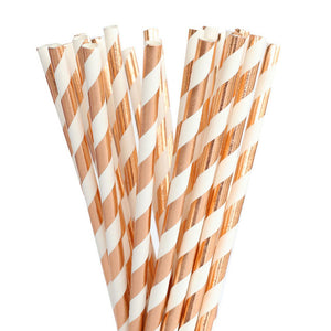 8Pcs Rose Gold Series Gilding Paper Straws/Cup/Plate/ Disposable Tableware Party Supplies